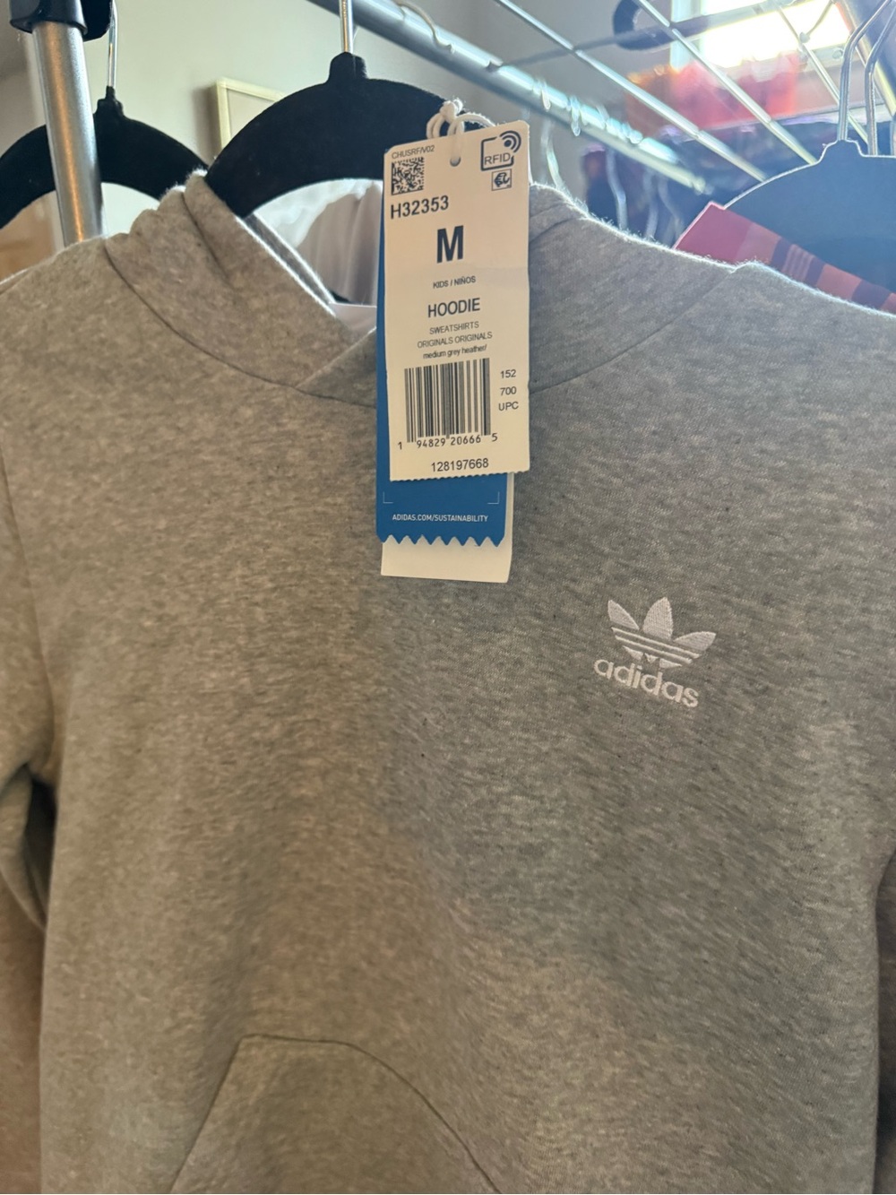 adidas Heather Gray Trefoil Pullover Hoodie